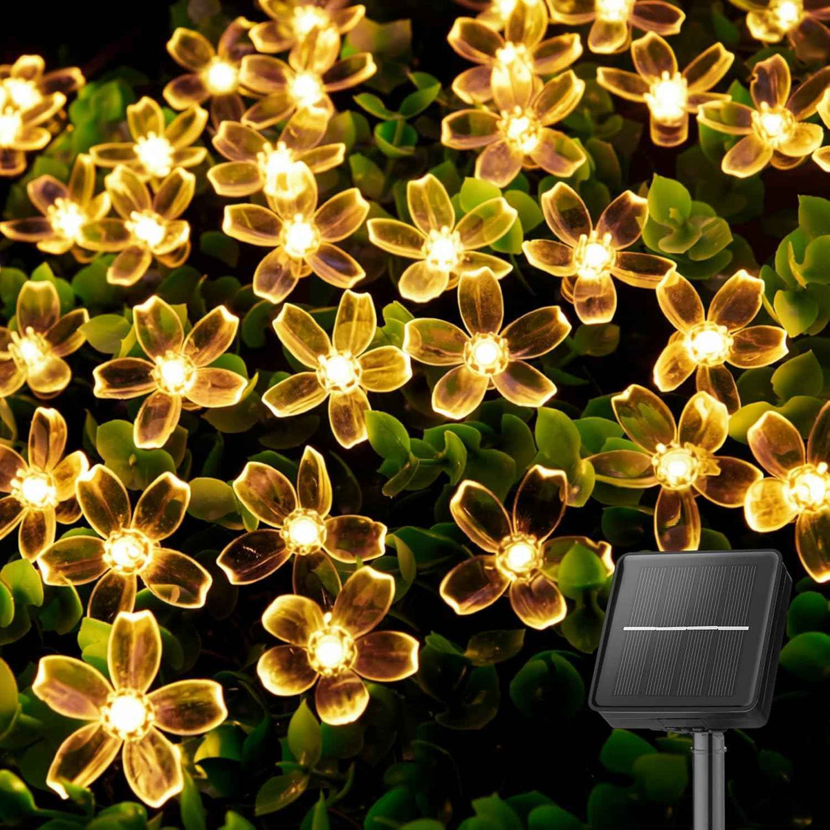 Brightown 60 LED Solar String Lights Flower Outdoor Waterproof Fairy Lights for Garden Yard Fence Patio Christmas Tree Wedding Party Decor, Warm White