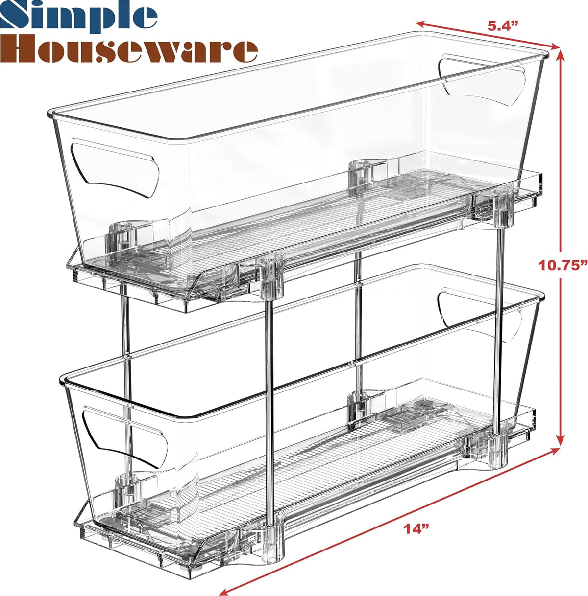 Simple Houseware 2 Tier Pull-Out Cabinet Organizer, Clear