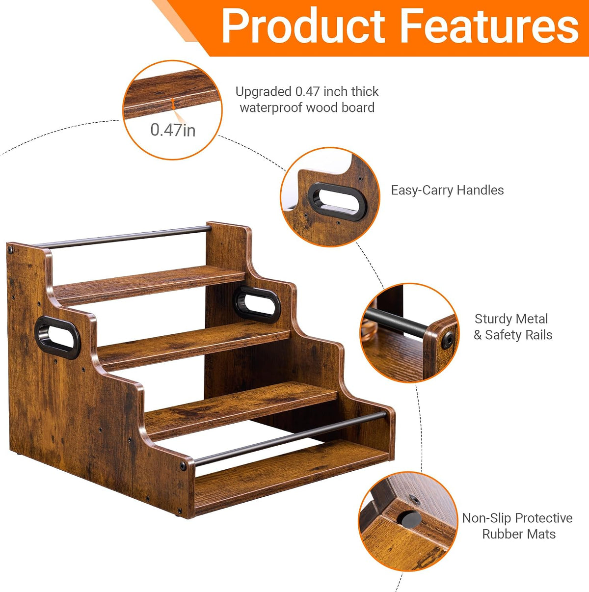 YQBRAO 4-Tier Liquor Bottle Display Shelf – Rustic Brown - Field & Nook