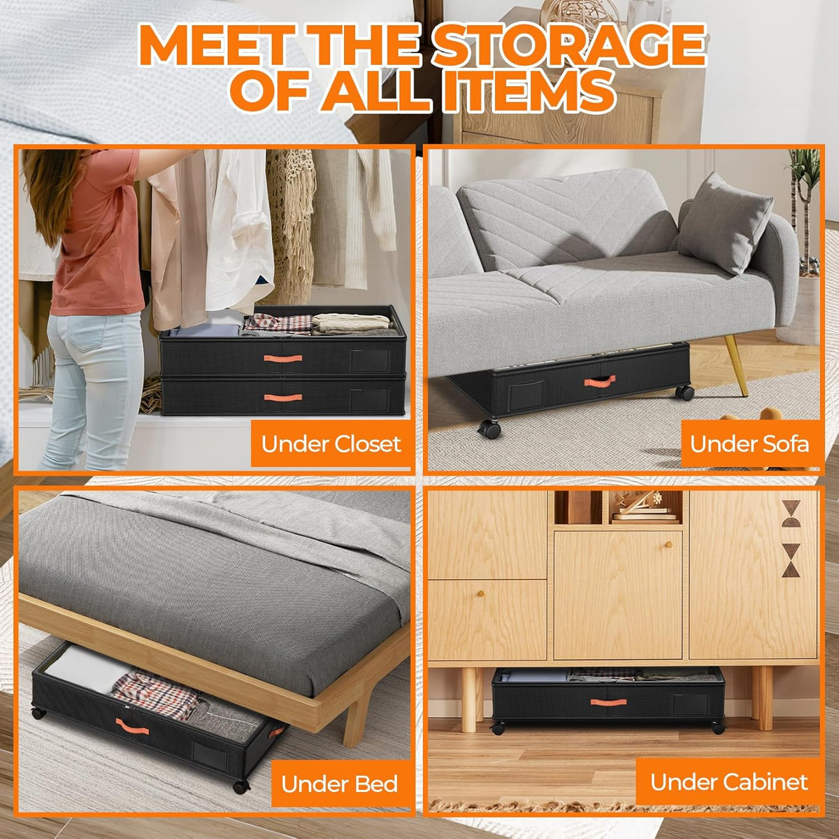 Under Bed Storage with Wheels,2-Pack Under Bed Storage Containers with Clear Lids,XXL Large Under the Bed Storage Organizer Bins With Handles,Space Saving Design for Clothes,Shoes,Books-Black - Field & Nook