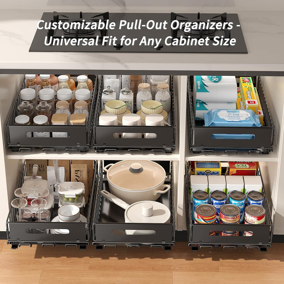 Pull-Out Cabinet Organizer, 1-Pack, Black