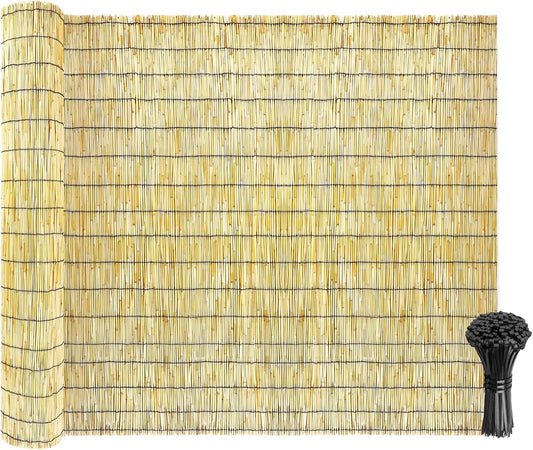 Natural Reed Fencing Rolls: Privacy Bamboo Fence 3/4/5/6ft High Roll Reed Screen, Decorative Bamboo Fencing for Outdoor Balcony Patio Garden Backyard,with Cable Zip Ties(Nature, 6x10ft)