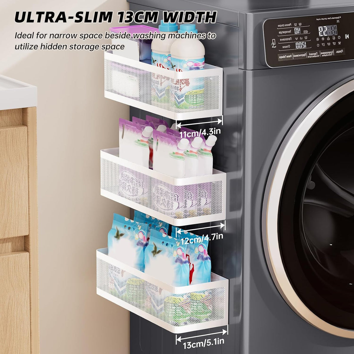 White 3-Piece Magnetic Laundry Storage Basket Set - Field & Nook