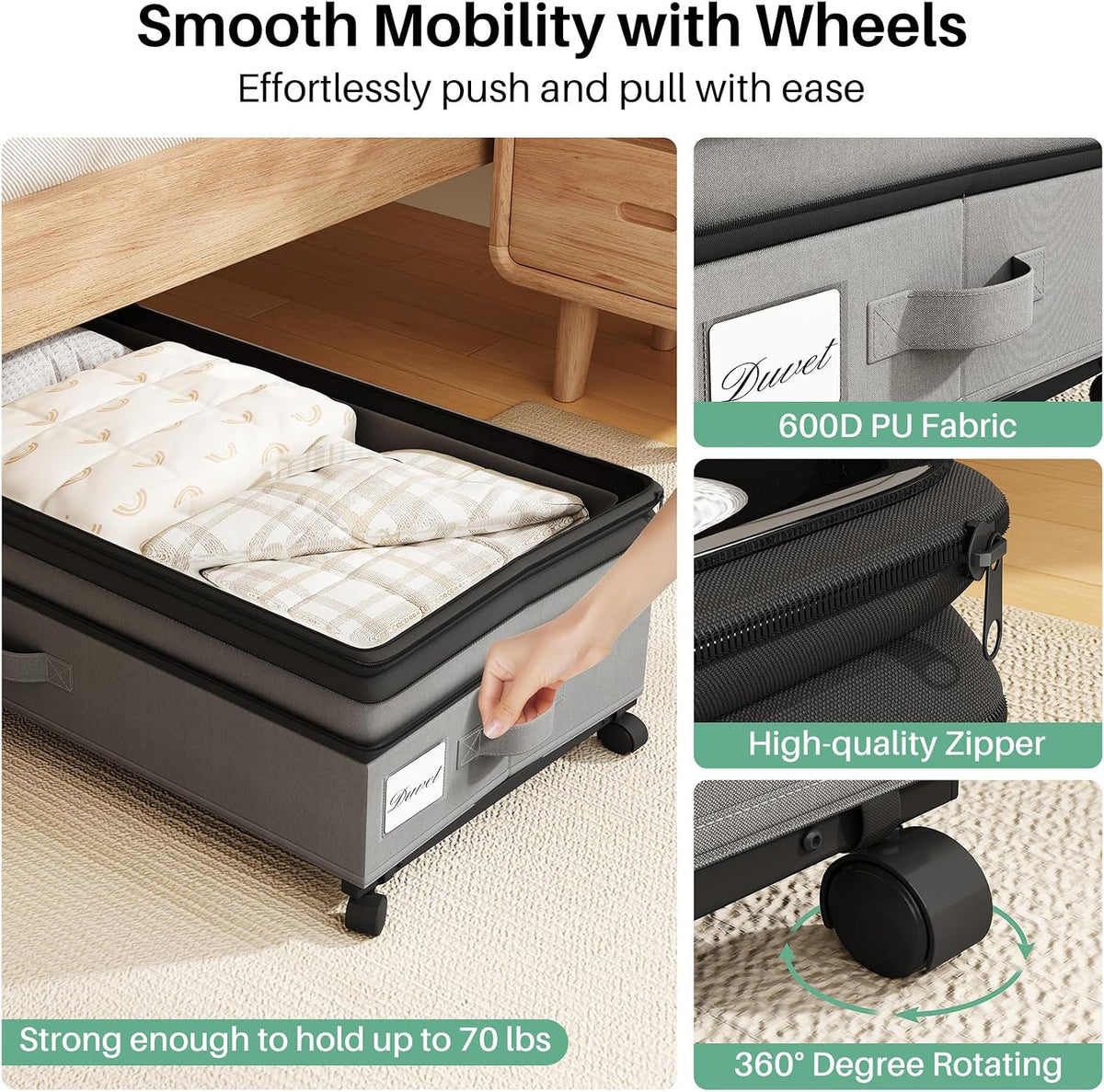 Kitstorack Under Bed Storage with Wheels 2Pack Height-adjustable Under Bed Storage Containers,Under Bed Shoe Storage Organizer with Clear Window&Label, Suitable for Clothes Storage, Gray - Field & Nook