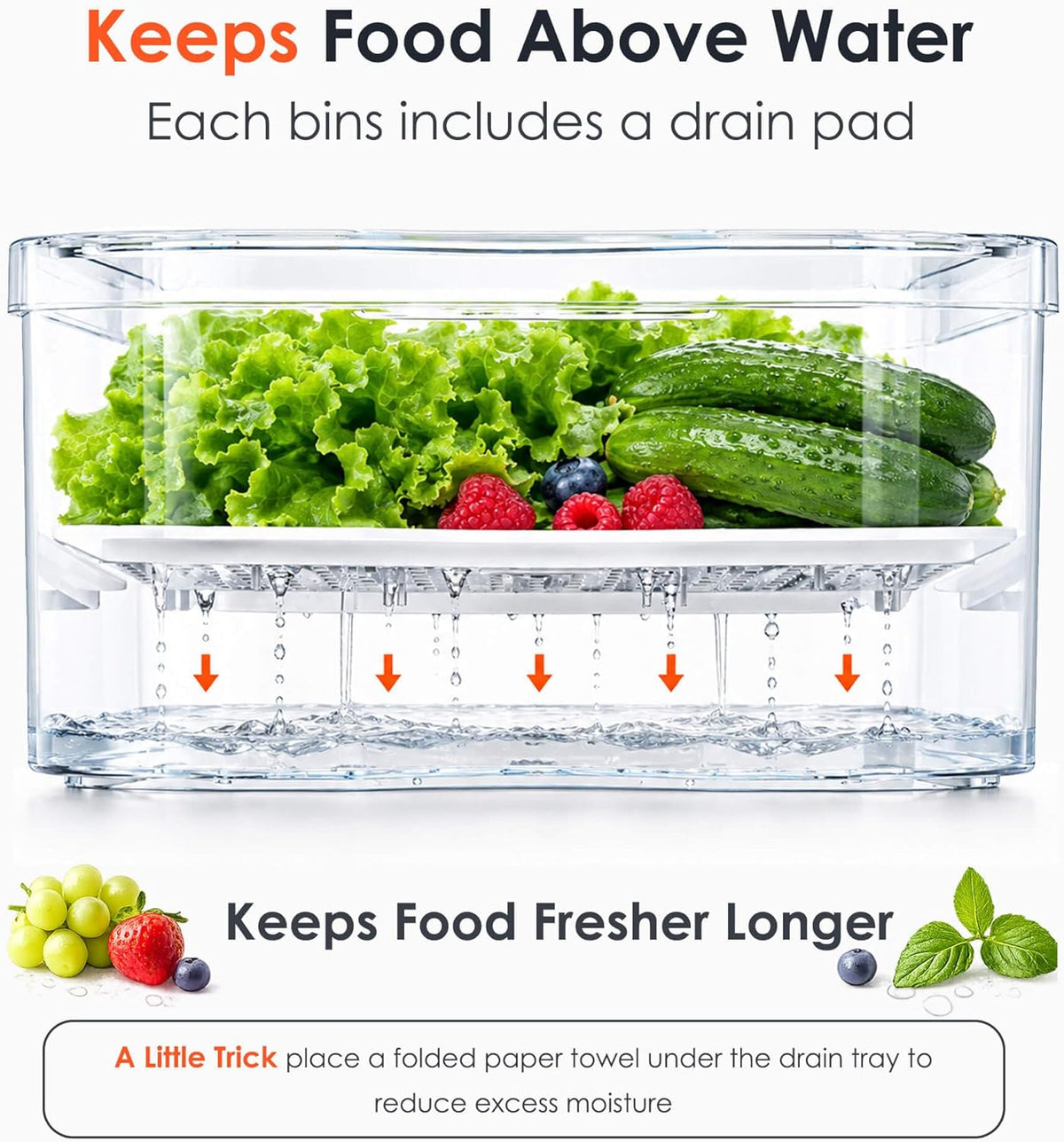 SMRCAD 6 Pack Clear Fridge Organizer Bins with Drain Trays - Stackable | BPA-Free PET, 6 Pack: 6 lidded Bins (Not drawer), Helps Keep Produce Fresh, 14L Capacity, Hand Wash Only - Field & Nook