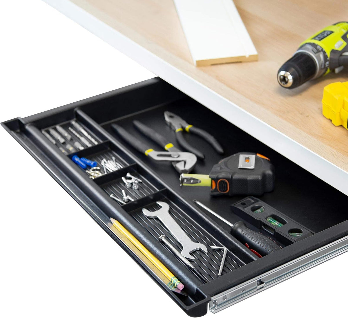 MOUNT-IT! Large Under Desk Pencil Drawer 16 inch Deep | 21.25” W, Ball Bearing Slide-Out Organizer for Office Supplies, Paper & Pencils | Fits Desks Over 1” Thick, Adjustable Extension 16.25”–28” - Field & Nook