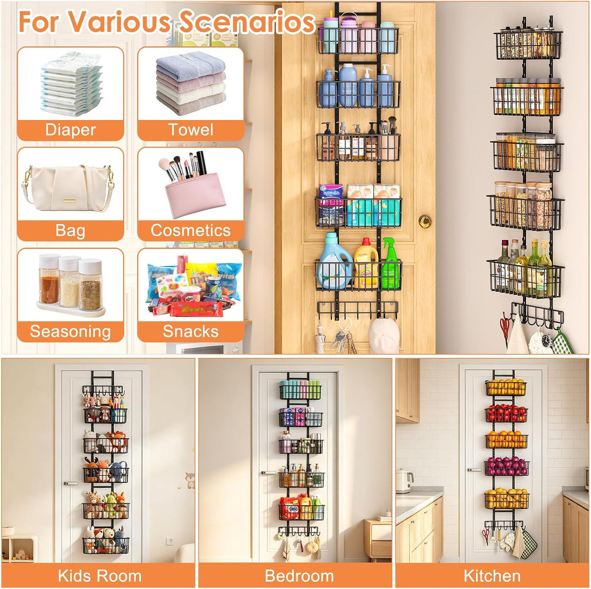 Adjustable Over the Door Organizer – Black - Field & Nook
