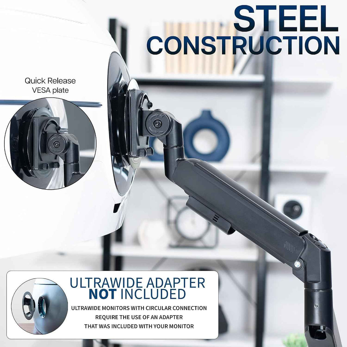 VIVO Heavy Duty Ultrawide Monitor Arm for 57 inch Screens up to 59.4 lbs, Desk Mount TV and Monitor Stand Designed for Samsung Odyssey Ark, Neo G9, ViewFinity S9, and More, Black, STAND-GT57