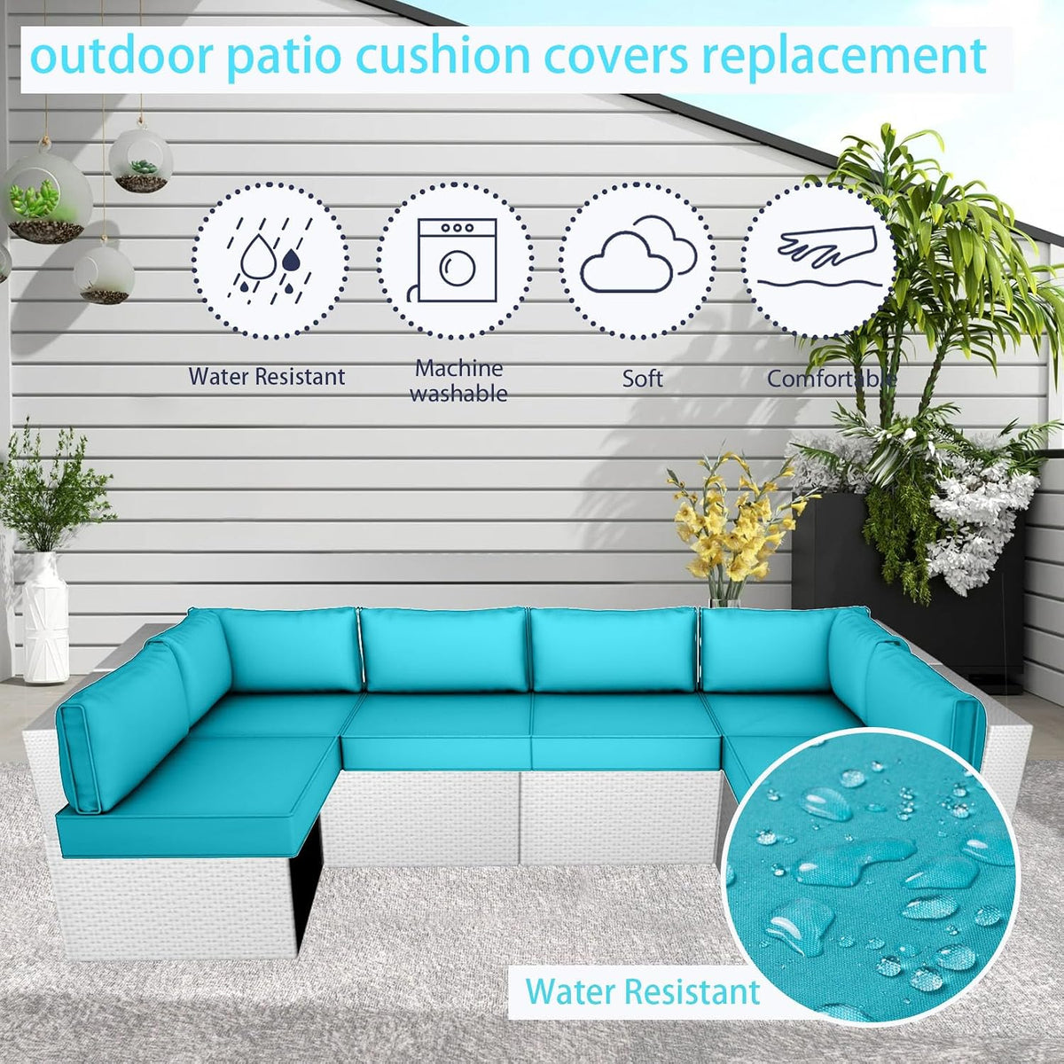 Outdoor Cushion Covers for Patio Furniture, Patio Cushion Covers Replacement with Zipper, Waterproof & Fade Resistant,Only Cover (Lake Blue, 25.6Lx25.6Wx4H - Only Covers)