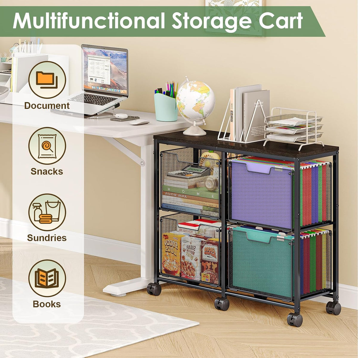 Sbanmao 4 Drawer Lateral File Cabinet, Mobile Filing Cabinet, Printer Stand with Wheels Under Desk Storage Office Storage Cabinet Fits Letter Size for Home Office, Black - Field & Nook