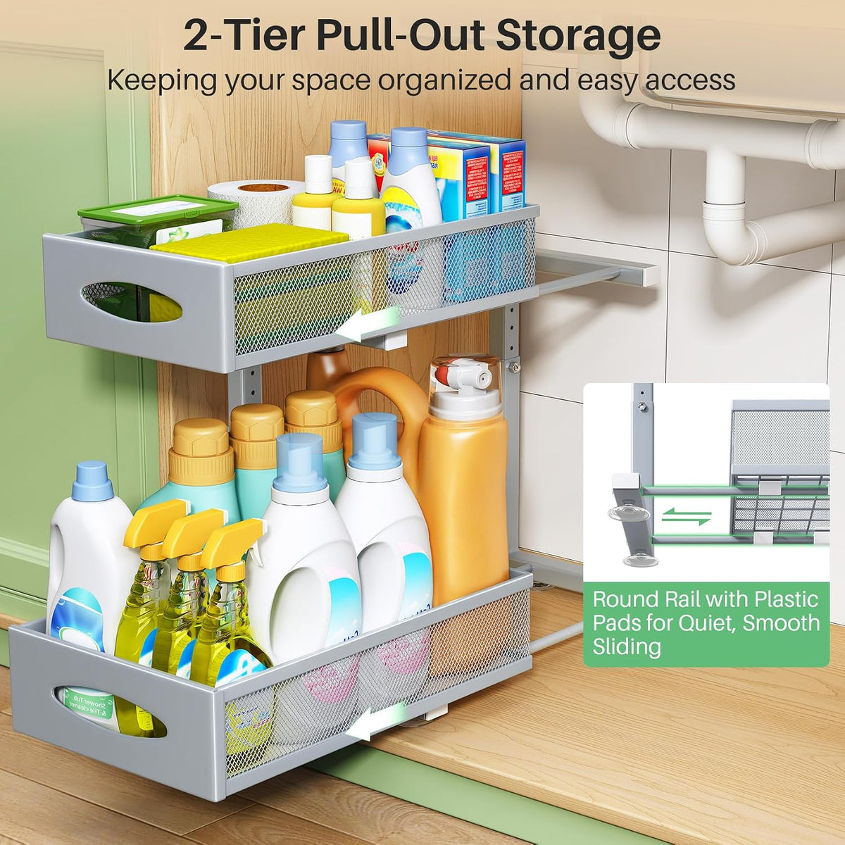 2-Tier Pull-Out Under-Sink Organizer – Grey - Field & Nook