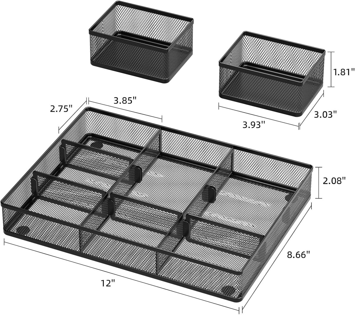 Marbrasse 3 Packs Desk Drawer Organizers, Metal Mesh Dividers Desk Drawer Organizer Tray with 9 Adjustable Compartments, Pen Organizer for Drawer Tray Box Accessories for Desktop,Kitchen, Makeup | Anti-Slip Storage Tray, 9 Adjustable Compartments, Pen ... - Field & Nook