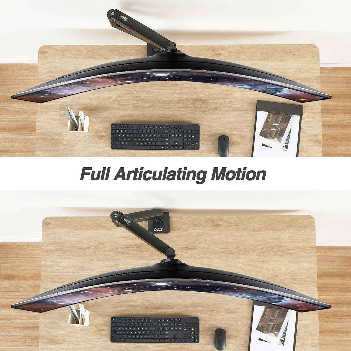 AVLT Single 17"-49" Super Ultrawide Monitor Arm Desk Mount Black | Screens up to 50 lbs Premium Aluminum Stand Adjustable Pneumatic Height Full Motion Swivel Tilt Rotation USB 3.0 & AUX Ports