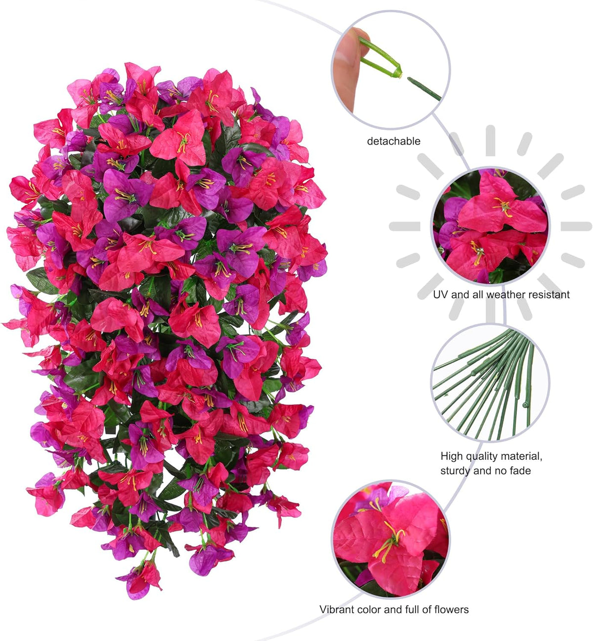 UV-Resistant Faux Bougainvillea Hanging Branches – 2 Pack
