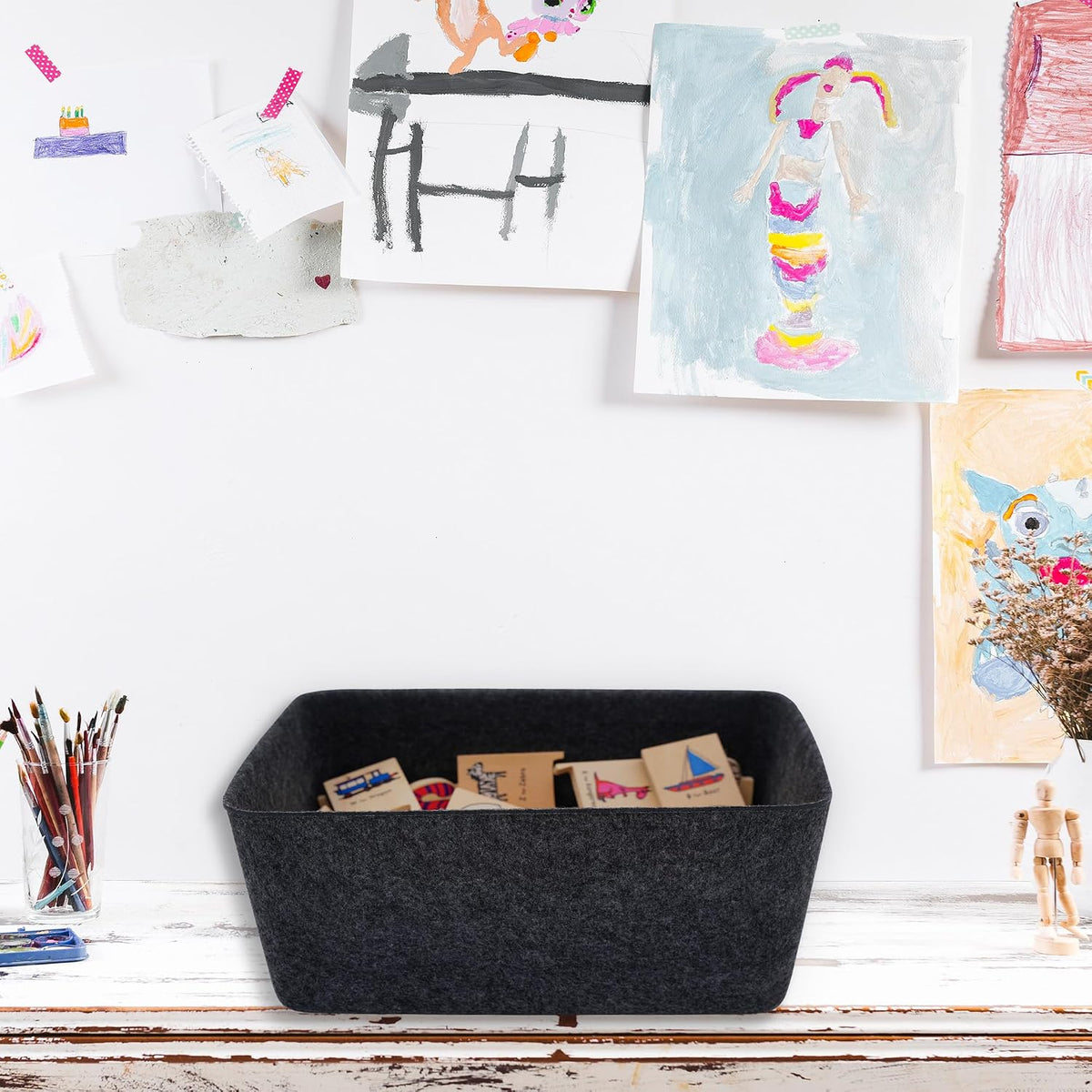Minimalist Felt Desk Drawer Organizer Charcoal Deep Wider Storage Bin - Field & Nook