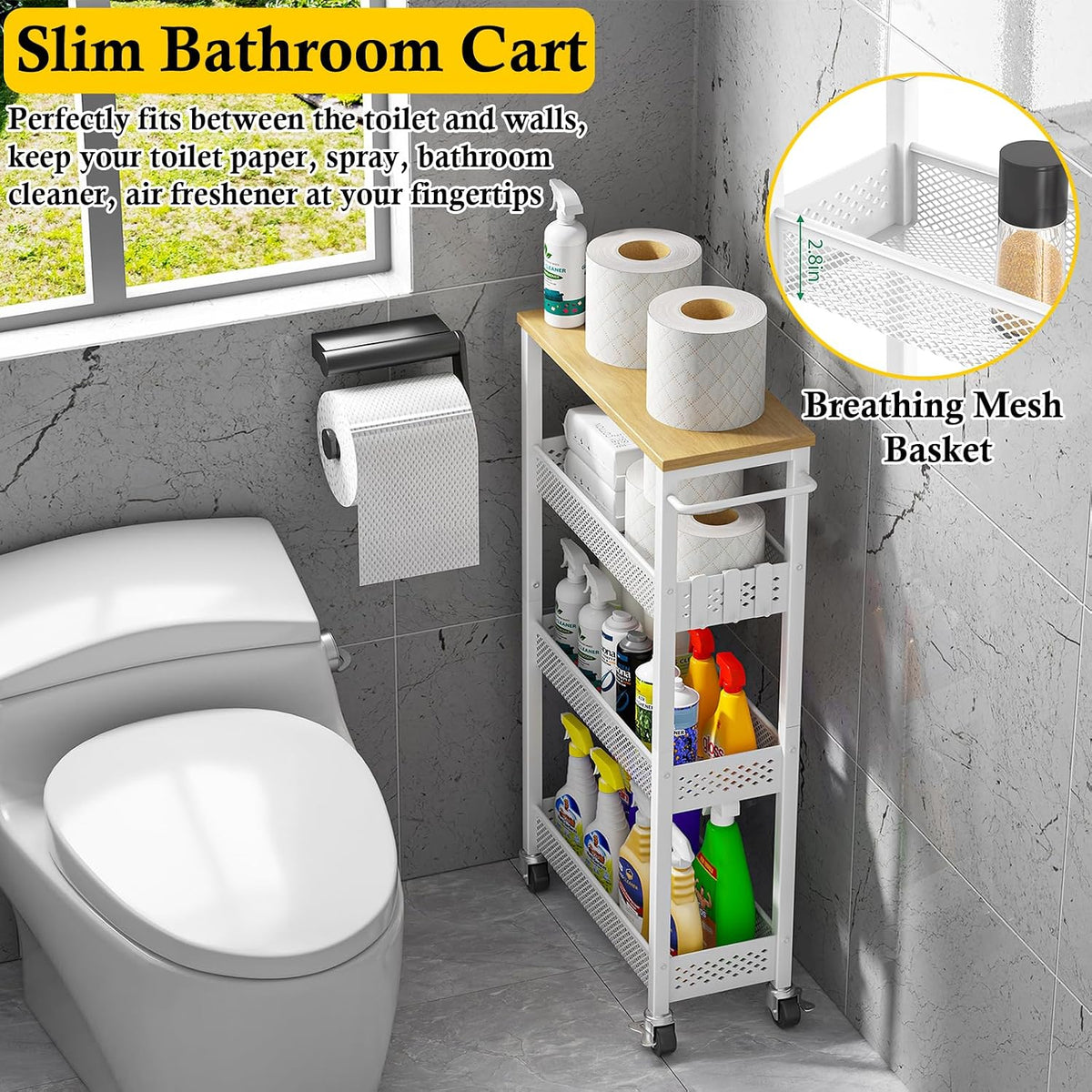 Slim Laundry Room Organization Cart with Upgraded Metal Hub Casters - Field & Nook