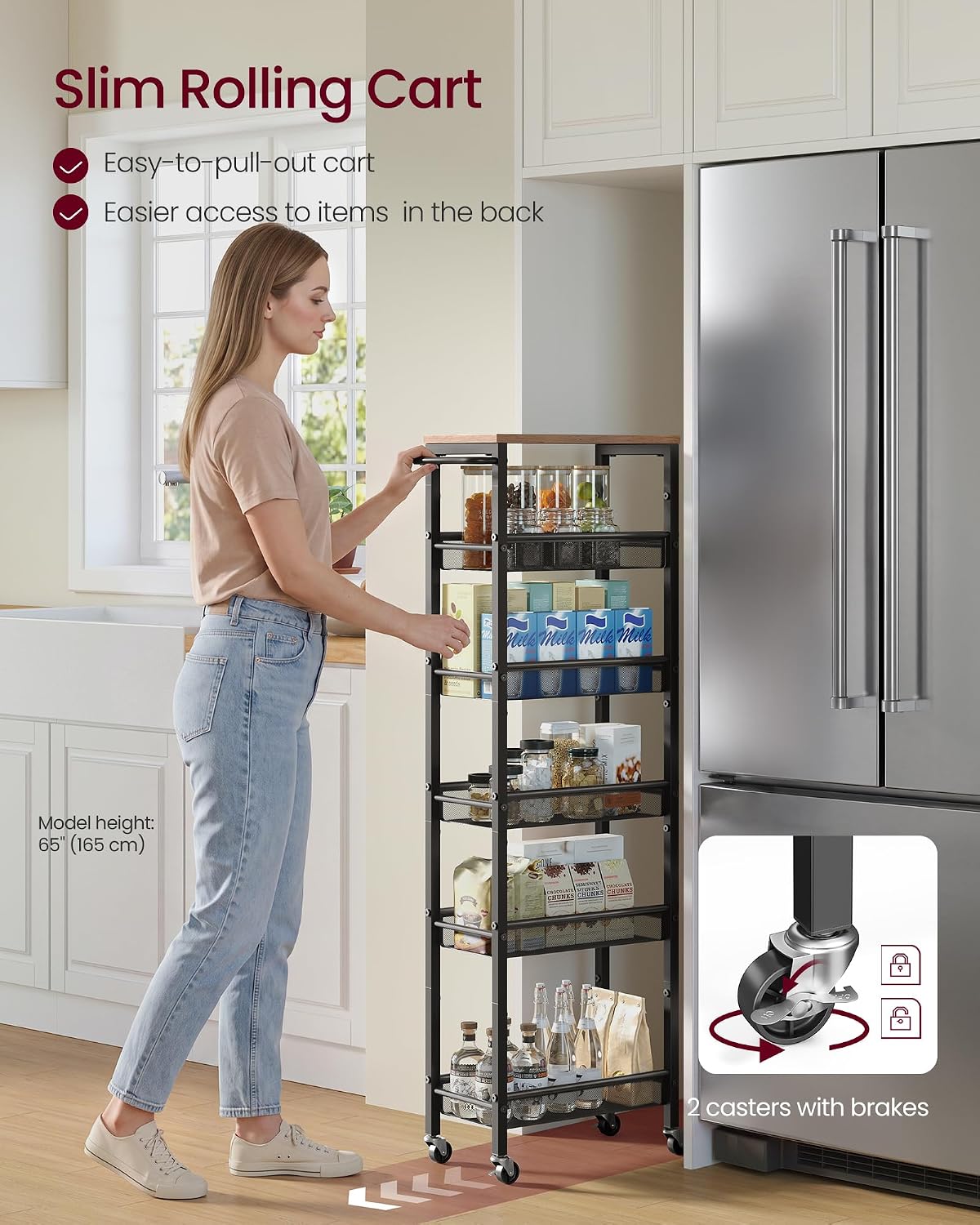 Slim Rolling Kitchen Storage Cart – 6-Tier Narrow Organizer, 8.7-In Wide