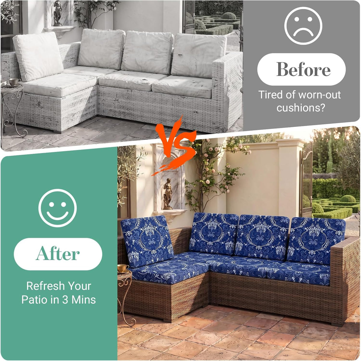 8Pcs Patio Cushion Covers Stretch Outdoor Furniture Protector Slipcovers | Universal Fit Outdoor Cushion Covers, Elastic Bottom, Couch Chair Seat Replacement, Pet Friendly for Dogs, Sofa Slipcovers