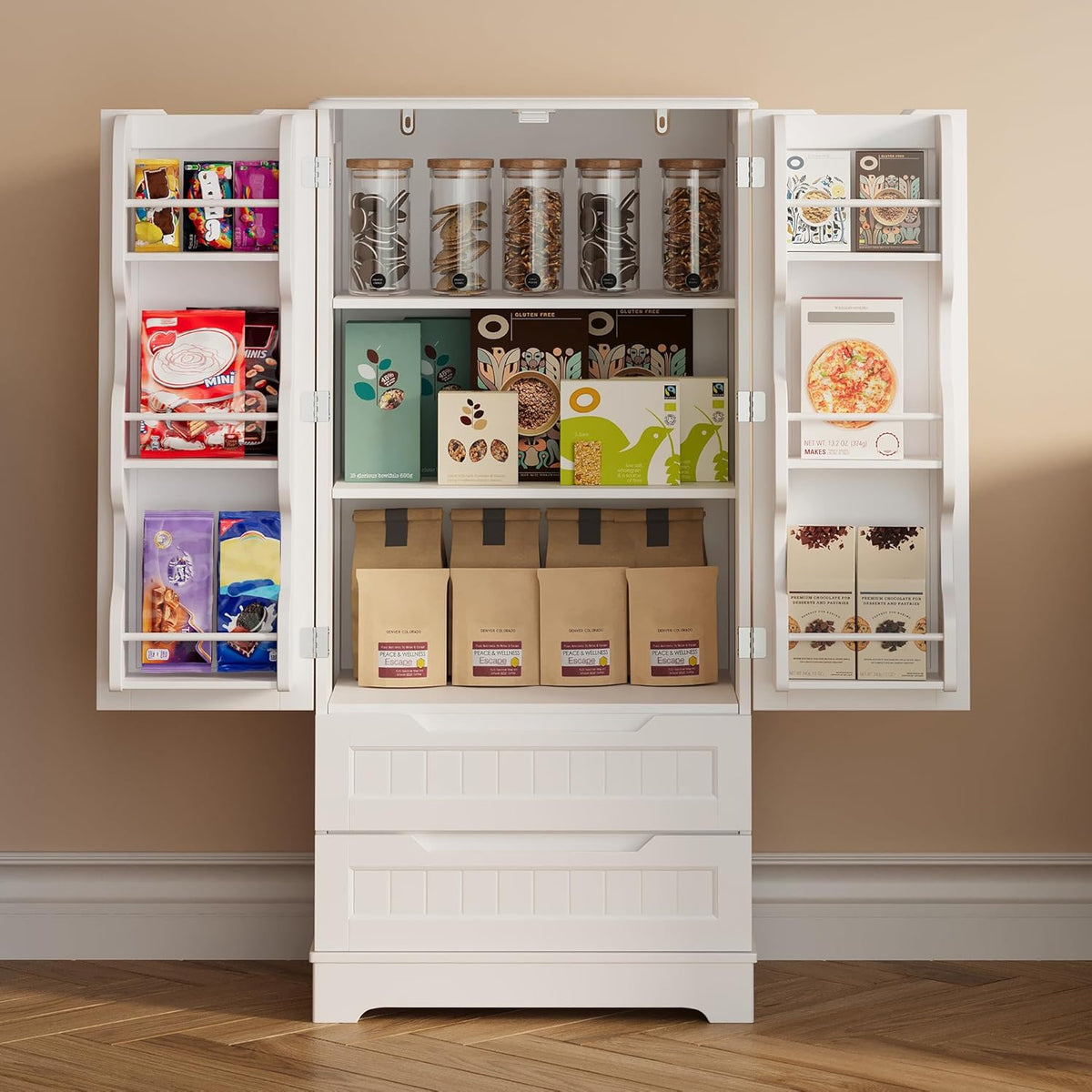 Freestanding Kitchen Pantry Cabinet – 47-Inch Adjustable Storage