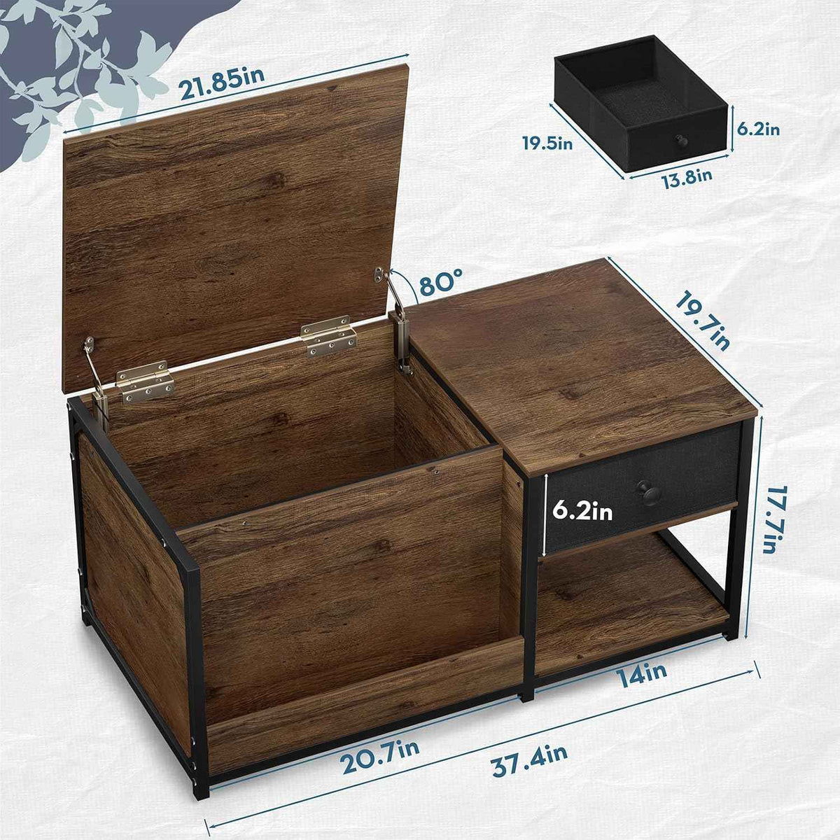 SINPAID Coffee Table with Hidden Storage, Walnut