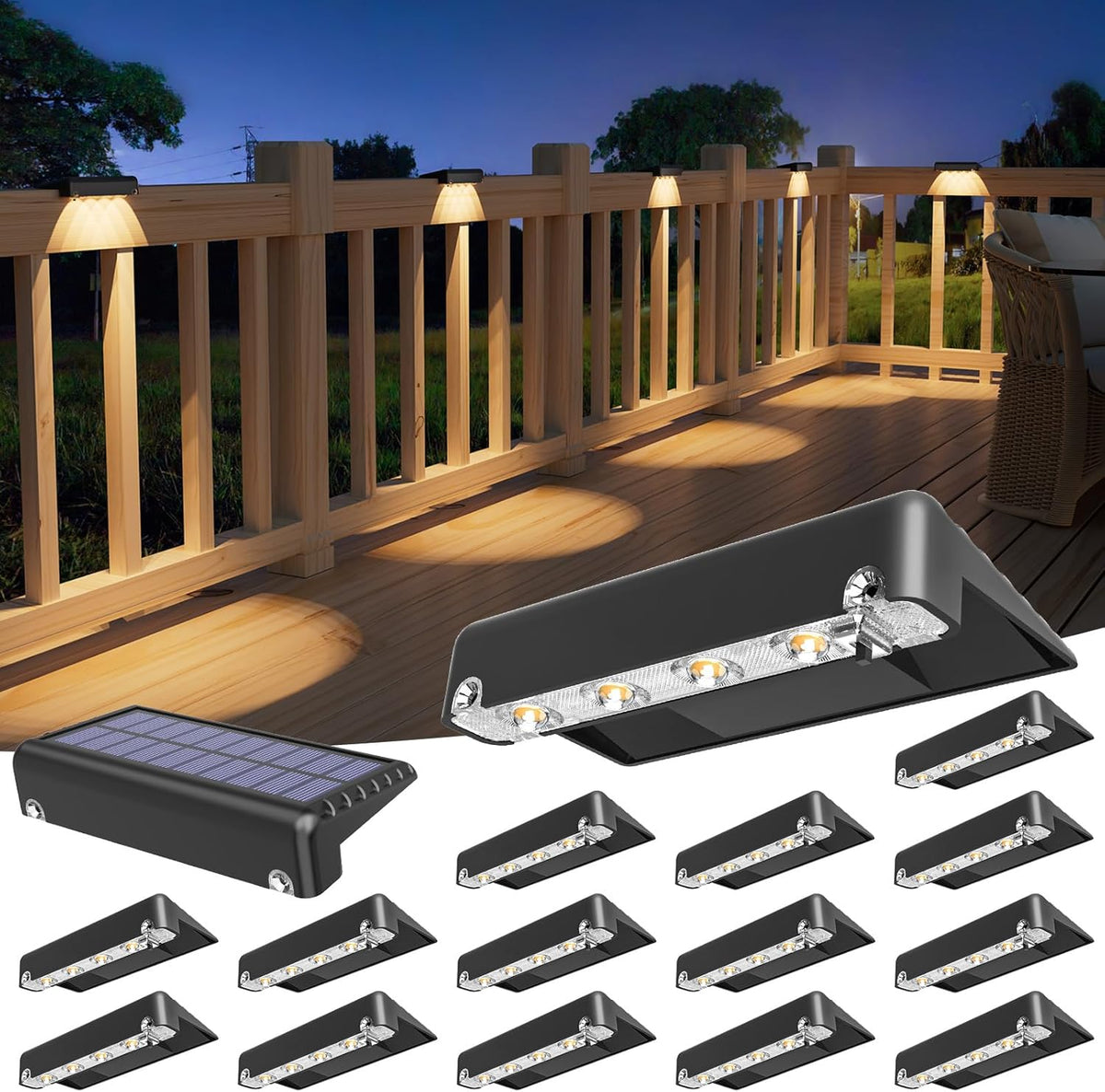 Large Solar Deck and Step Lights – Warm White, 16 Pack