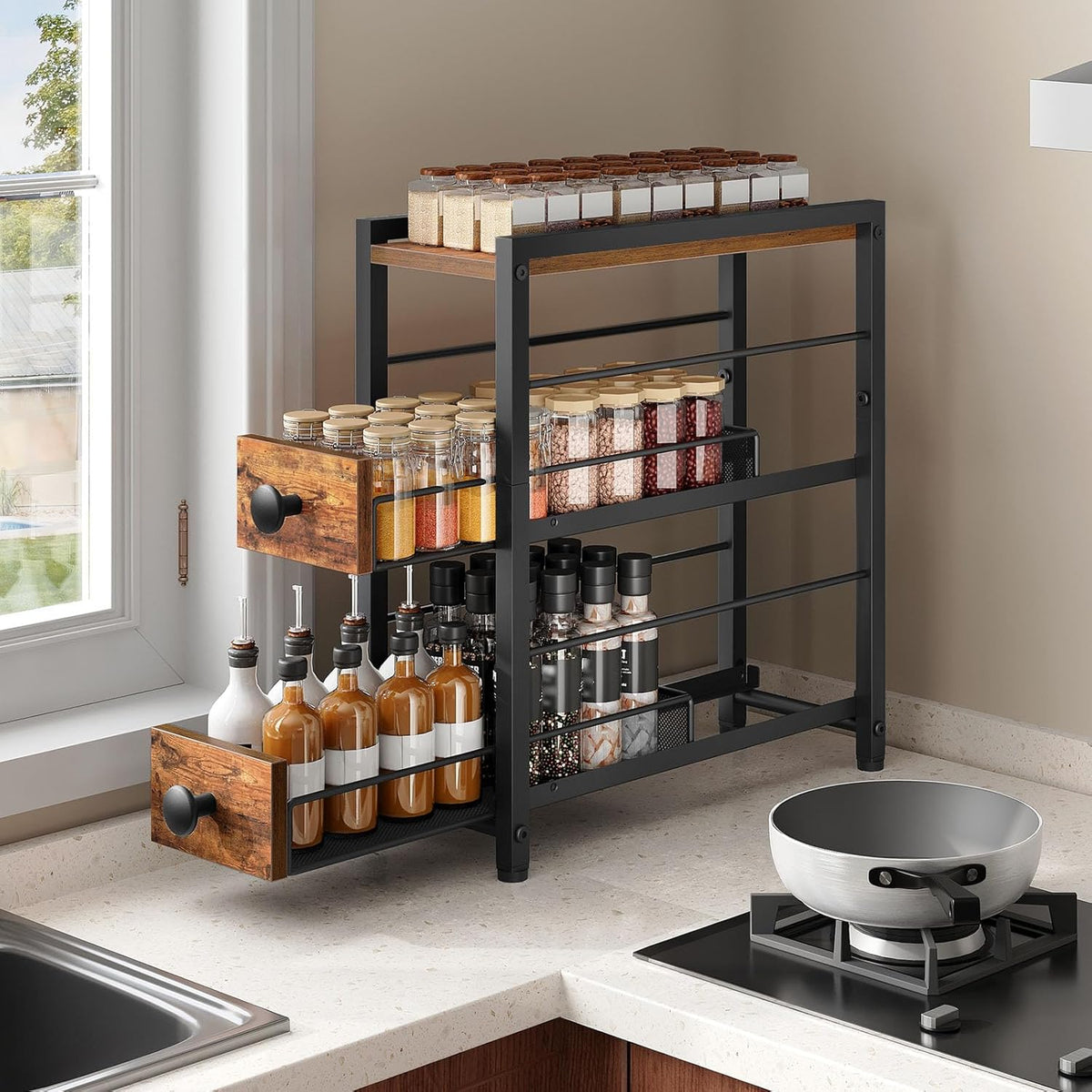 Spice Rack – 3-Tier Pull Out Spice Rack Organizer for Countertop - Field & Nook