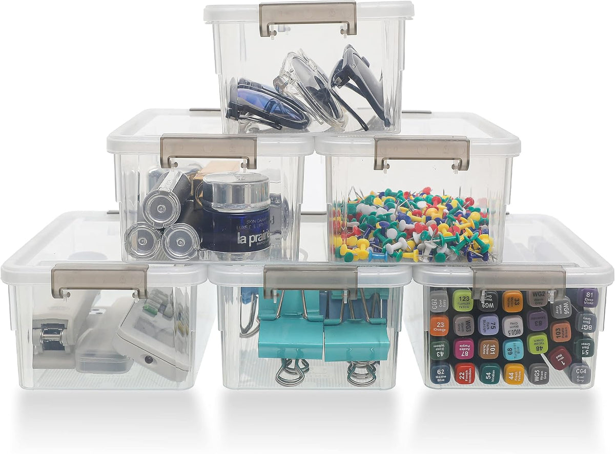 Citylife 6Packs 1.3Qt Small Storage Bins with Lids,Stackable Clear | Plastic Containers for Beads, Buttons, Sewing Supplies, Office Supplies and Small Toys - Field & Nook
