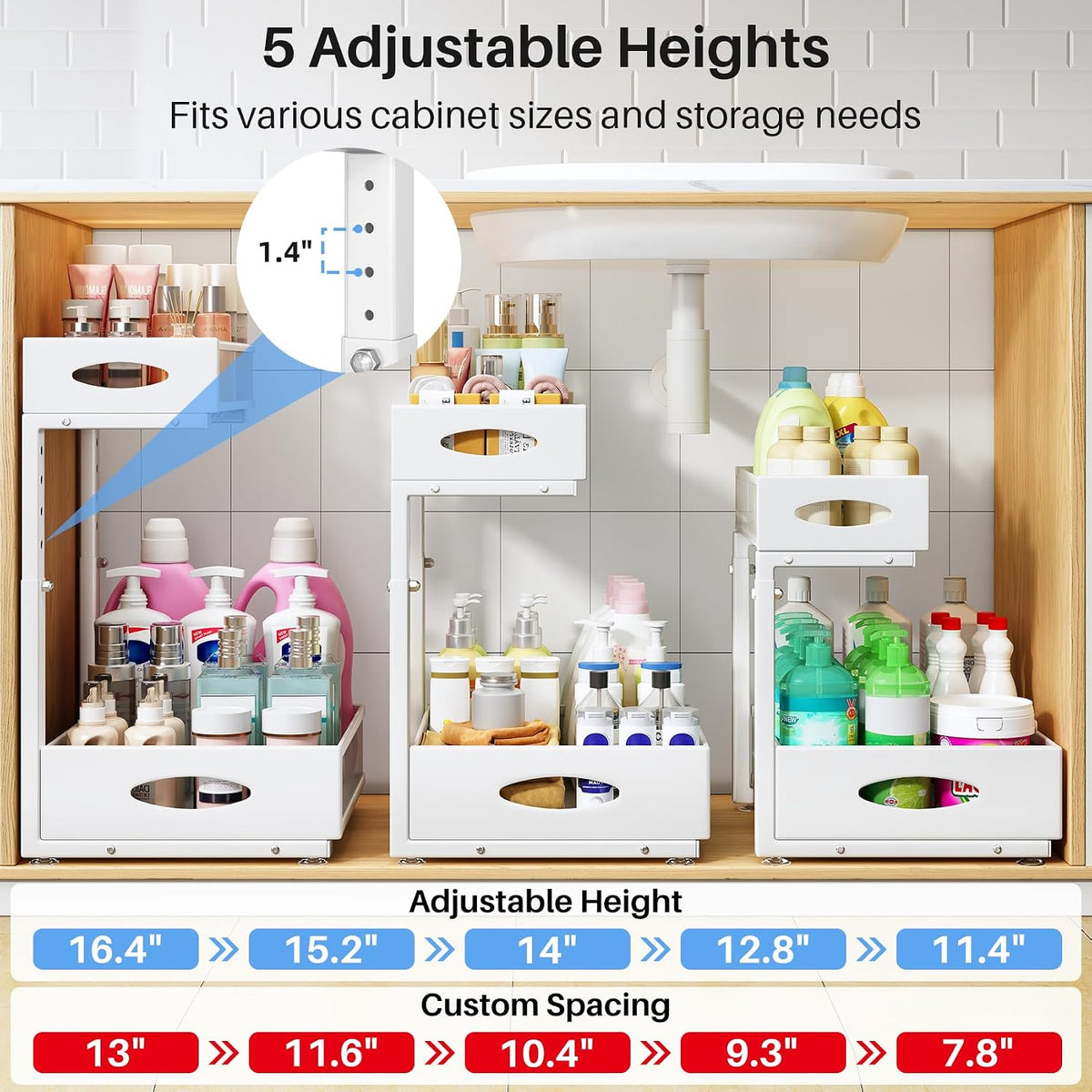 Under Sink Organizer, 2 Tier Pull Out Under Cabinet Organizer Shelf with Pad for Framed Cabinets, Metal Slide Out Under Sink Storage, Mesh Sliding Drawers for Kitchen Bathroom Laundry(White, 1 Pack) - Field & Nook