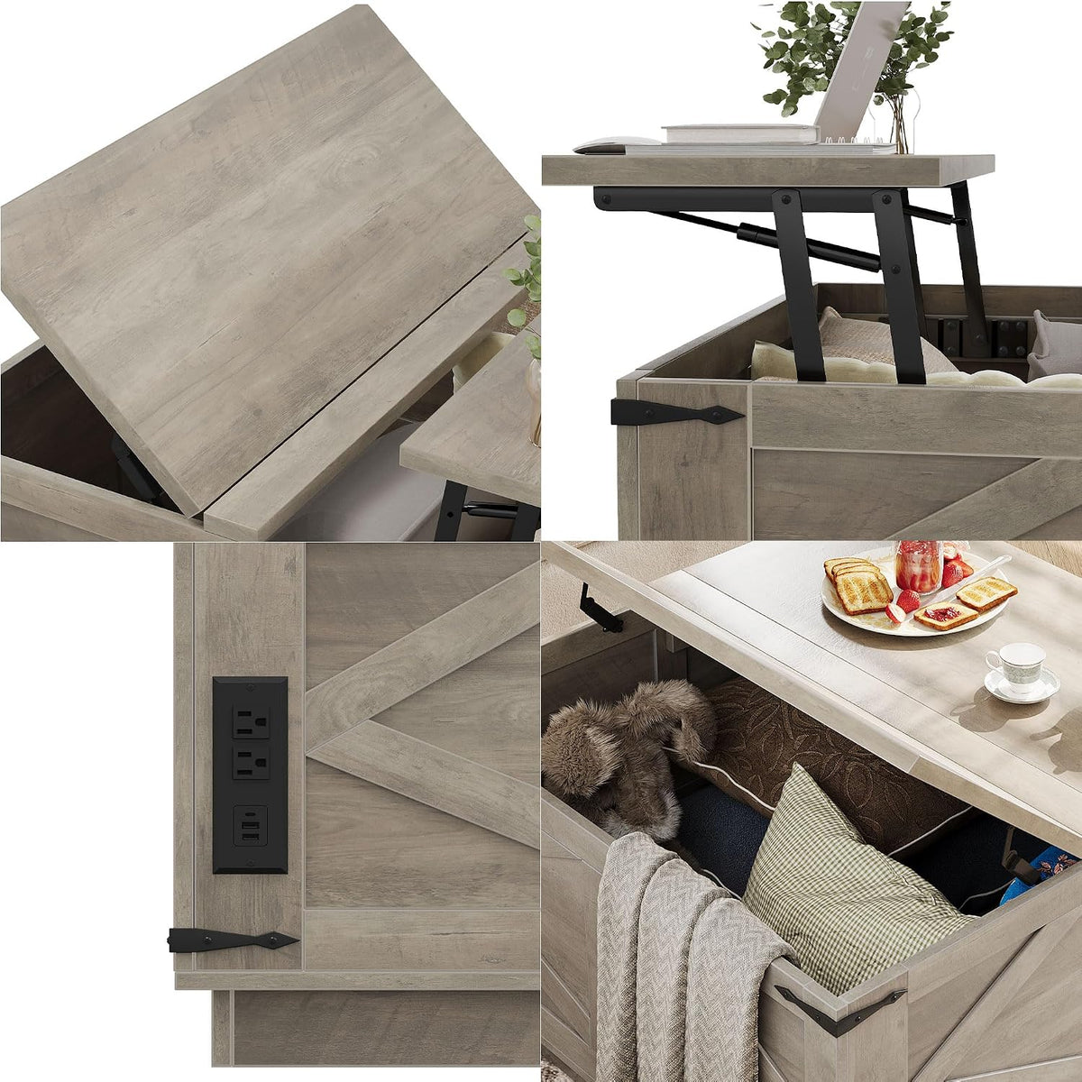 Jocoevol Lift Top Coffee Table with LED Lighting, Rustic Grey