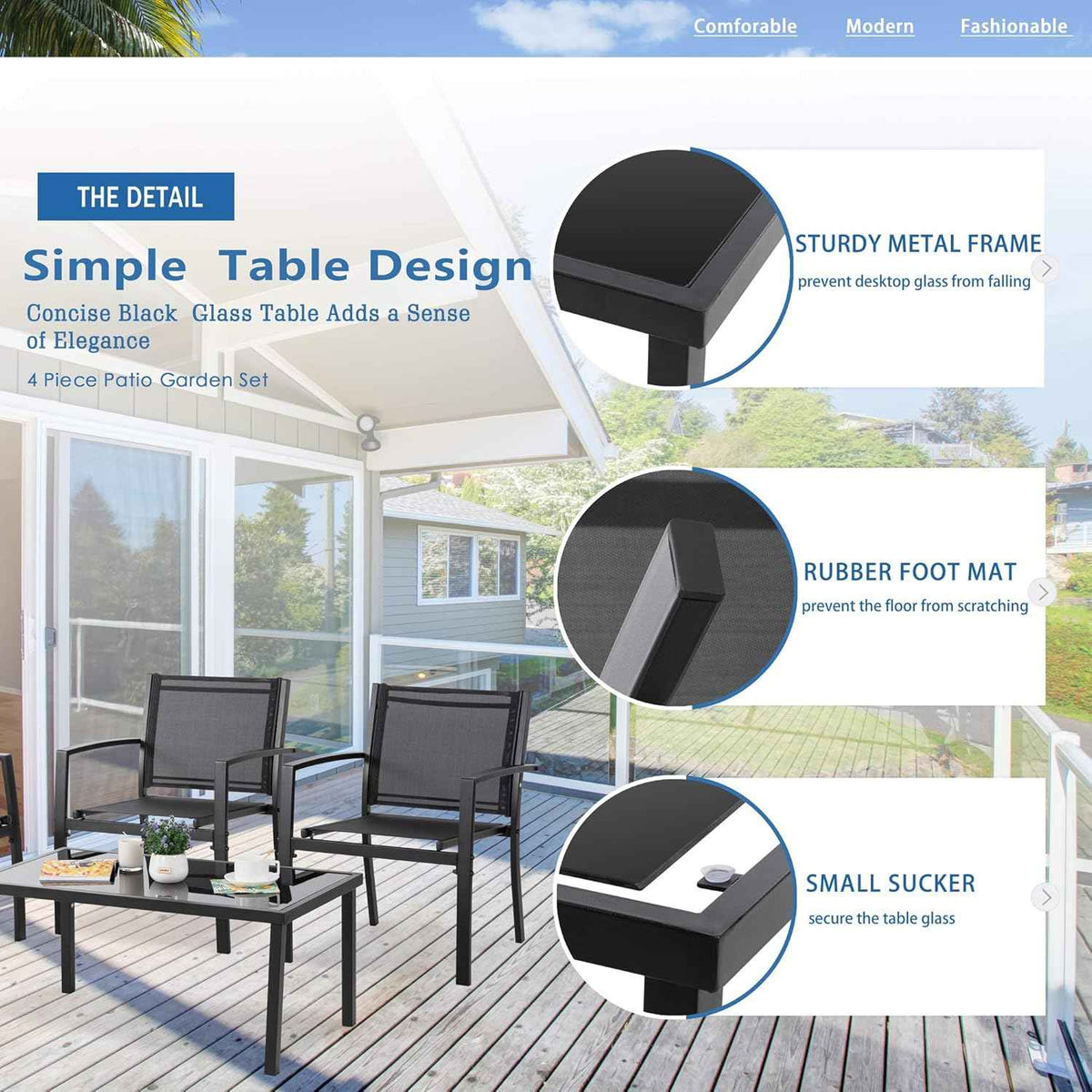 Vongrasig 4 Pieces Patio Furniture Sets,Outdoor Patio Conversation
