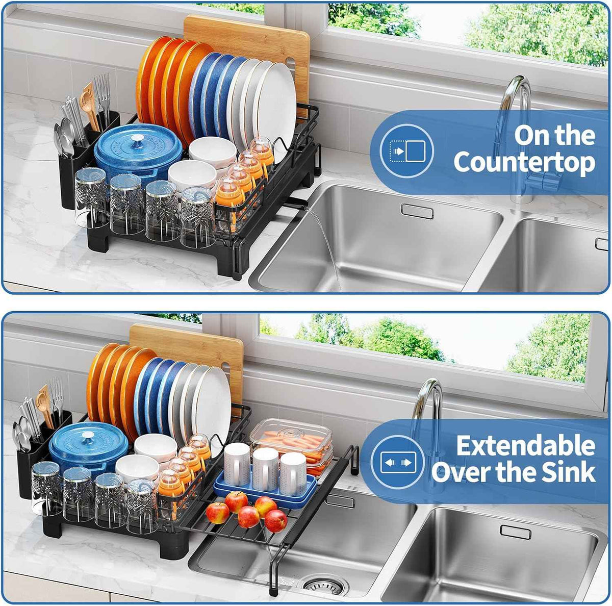 TOOLF Expandable Over-the-Sink Dish Drying Rack, 12.56"-23.97"L