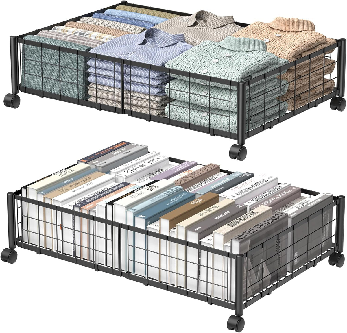 Hleelomi Under Bed Storage with Wheels, 360° Rotating, No-Assembly Underbed Storage Containers, 2PACK - Field & Nook