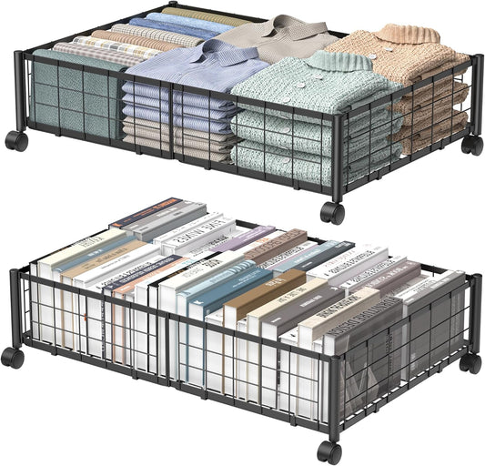 Hleelomi Under Bed Storage with Wheels, 360° Rotating, No-Assembly Underbed Storage Containers, 2PACK - Field & Nook