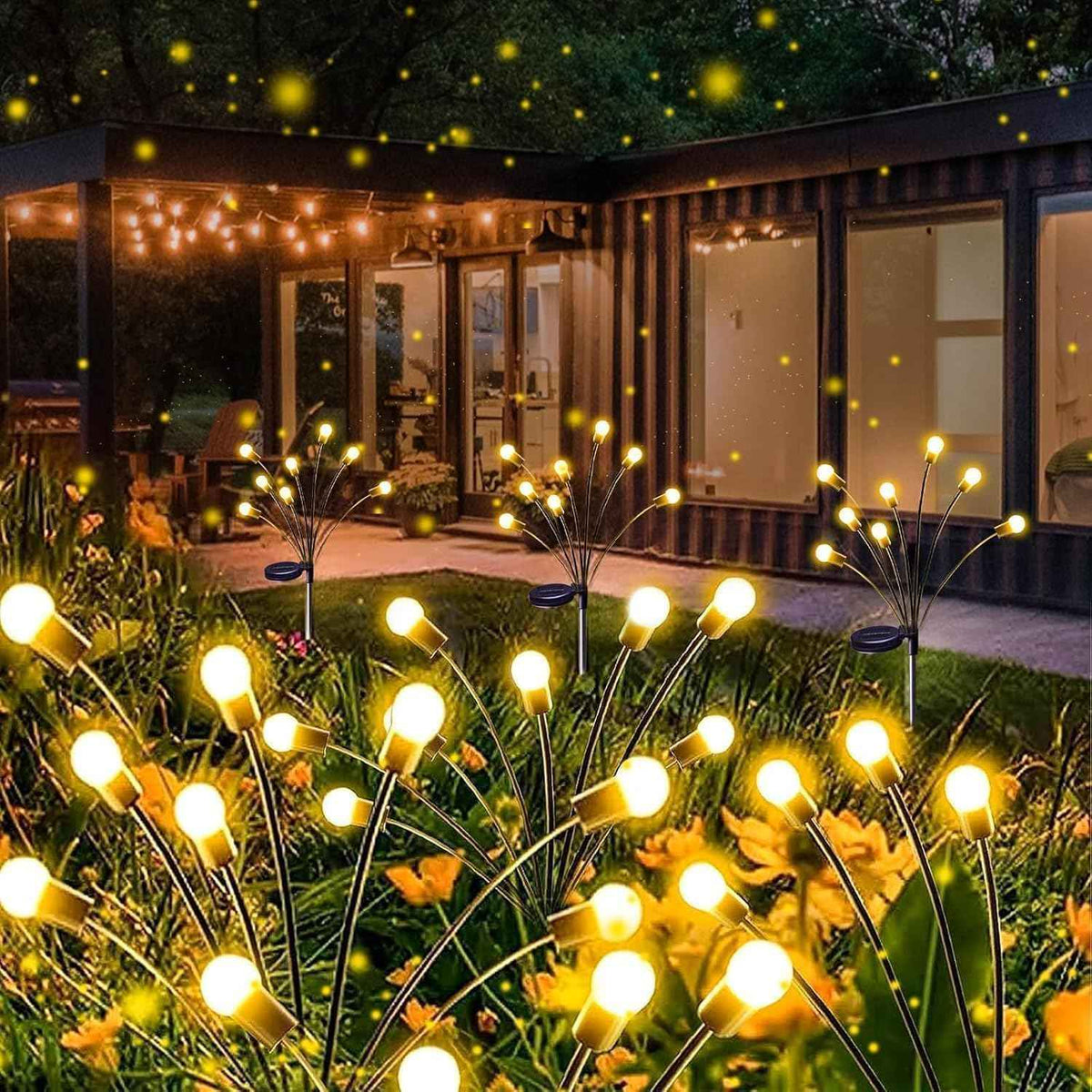 Solar Garden Lights Outdoor 8 Pack 64 LED Solar Firefly Lights Warm White | Auto ON/OFF, 2 Modes, Swaying with Wind, IP65 Waterproof Fairy Lights for Outside Yard, Path, Patio, Lawn, Flower Bed Decor