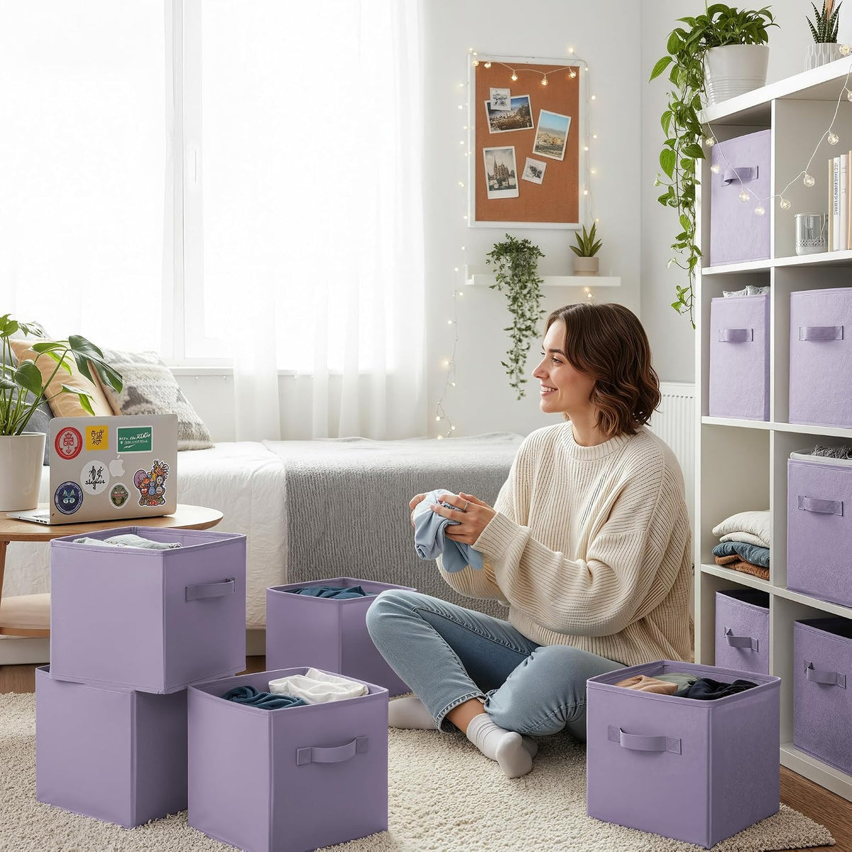 GRANNY SAYS Cube Storage Bins, 11 Inch Cube Storage Organizer, Fabric Collapsible Storage Bins, Durable Storage Cubes for Shelves, Closet, Lavender Purple, 6-Pack - Field & Nook
