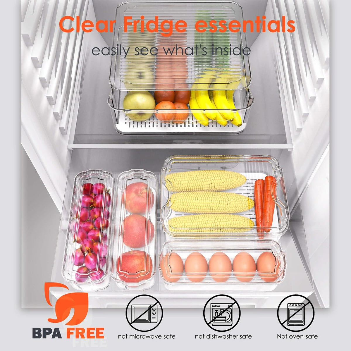 SMRCAD Fridge Organizers and Storage, 8 Pack Clear Freezer Organizer Bins with Lids for Kitchen, Pantry, Refrigerator, Food, Fruit, Vegetable Storage (8 Bins (Include Pull Out Drawer)) - Field & Nook