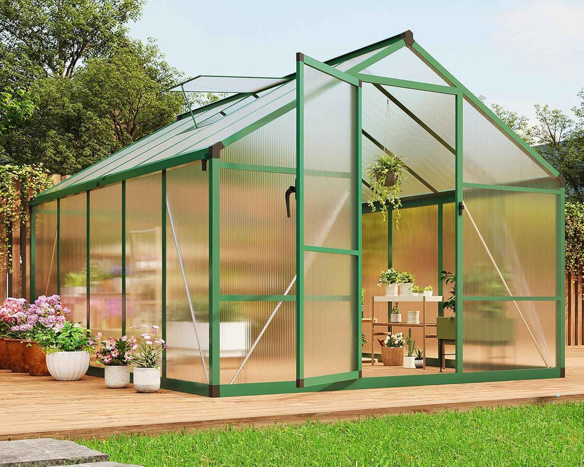 8x10 FT Greenhouse, Greenhouses for Outside, Polycarbonate Greenhouse with Aluminum Frame, Lockable Door and Ajustable Roof Vent for Backyard, Green Houses for Outside Garden Backyard, Patio