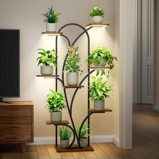 POZILAN Plant Stand Indoor with Grow Light, 55.6" Corner Plant Shelf Indoor, 8 Tiered Tall Plant Stands for Indoor Plants Display Rack Holder, Flower Stand for Balcony, Living Room, Patio