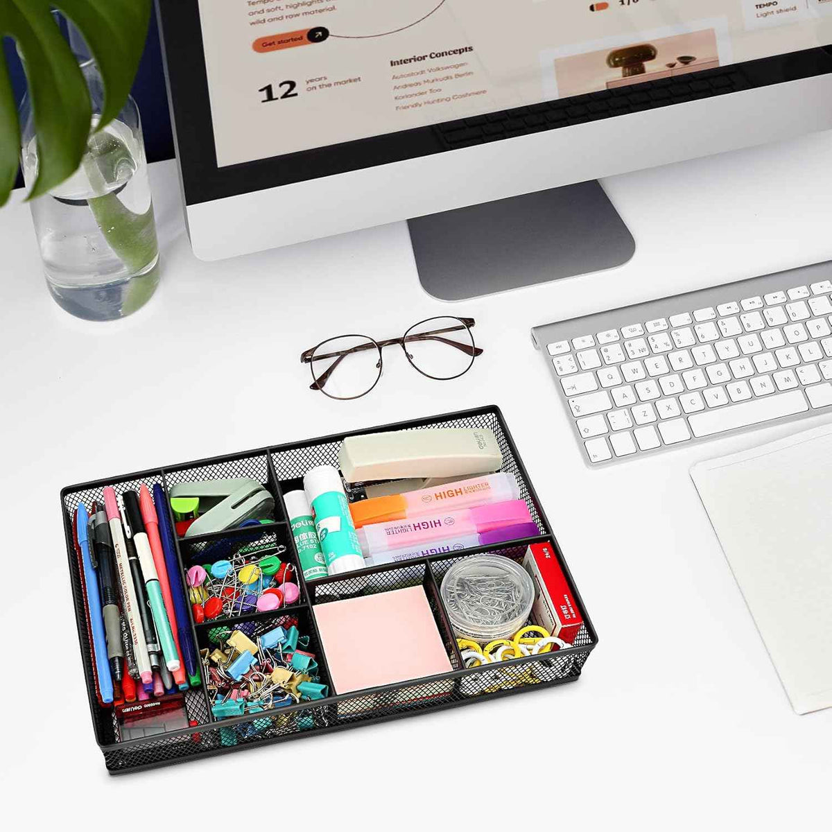 shenee Desk Drawer Organizer Tray,Drawer Organizer for Office and Home,Desk Organizer with Drawers,7 Compartments,Non-Slip Desk Organizers (Black, 12.3" L x 8.3" W x 1.8" H)