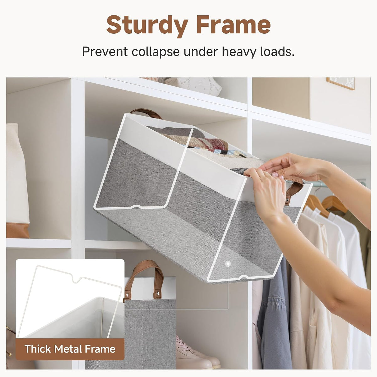 Storage Bins – Large Storage Baskets with Metal Frame – Gray and White - Field & Nook