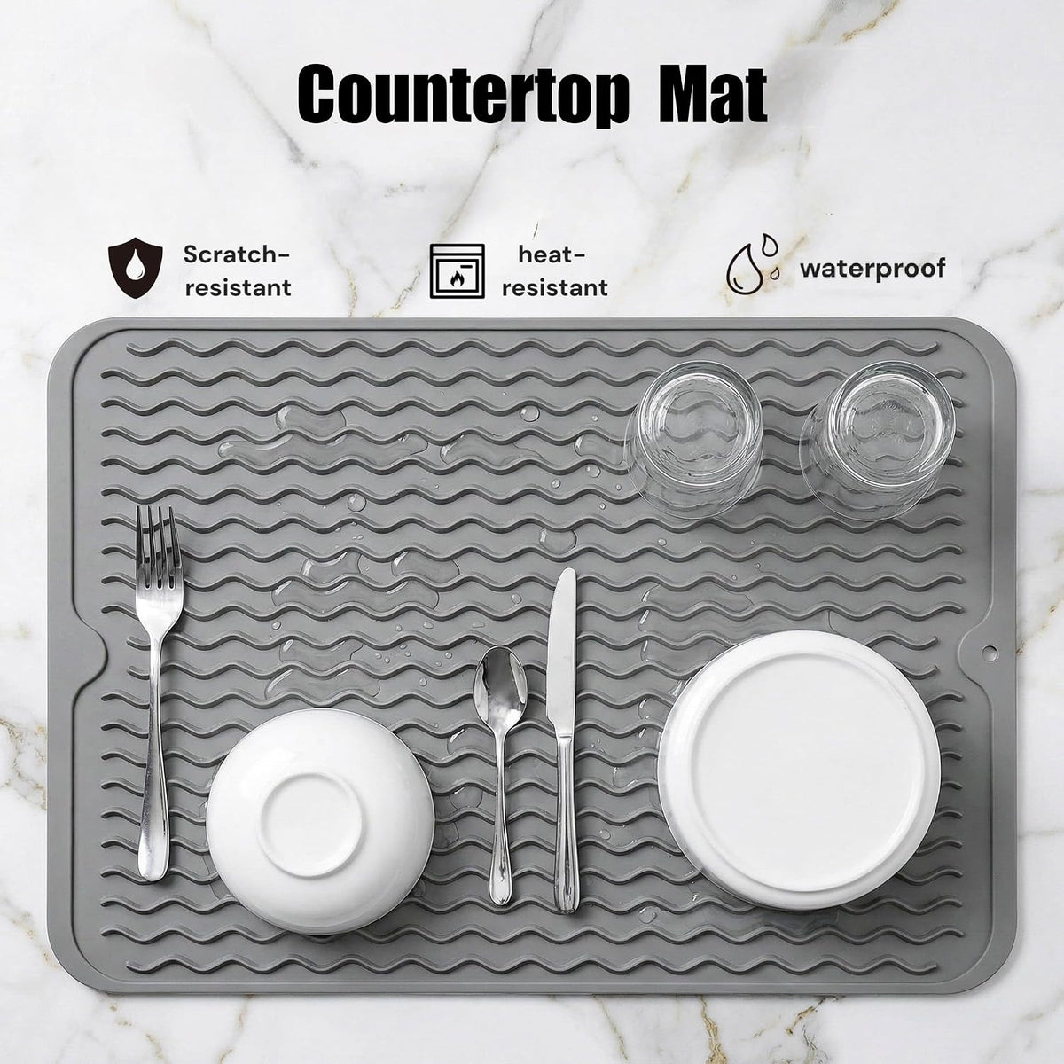Quick-Dry Silicone Dish Mat & Trivet – 16 × 12 in