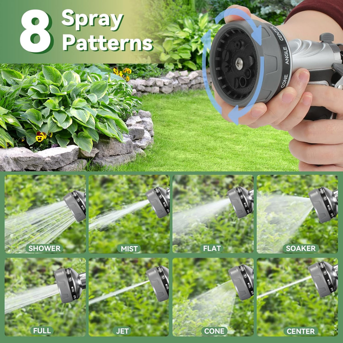 Metal 8-Pattern High-Pressure Garden Hose Nozzle - Field & Nook