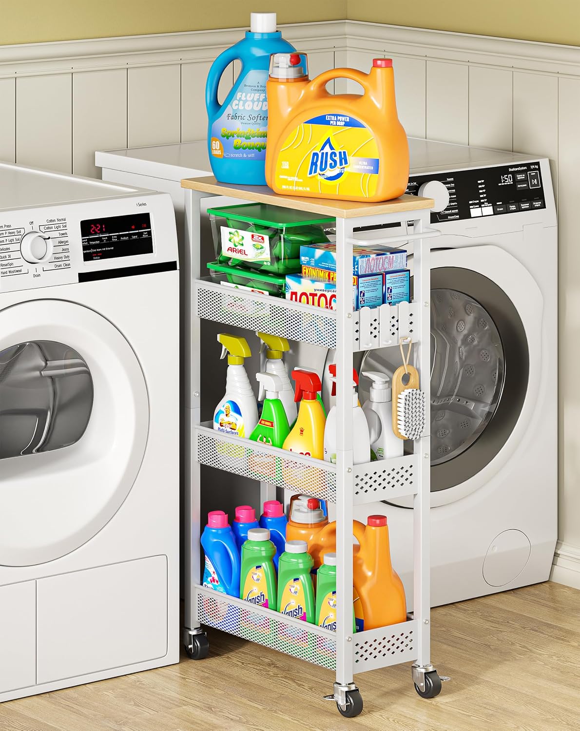 Slim Laundry Room Organization Cart with Upgraded Metal Hub Casters - Field & Nook