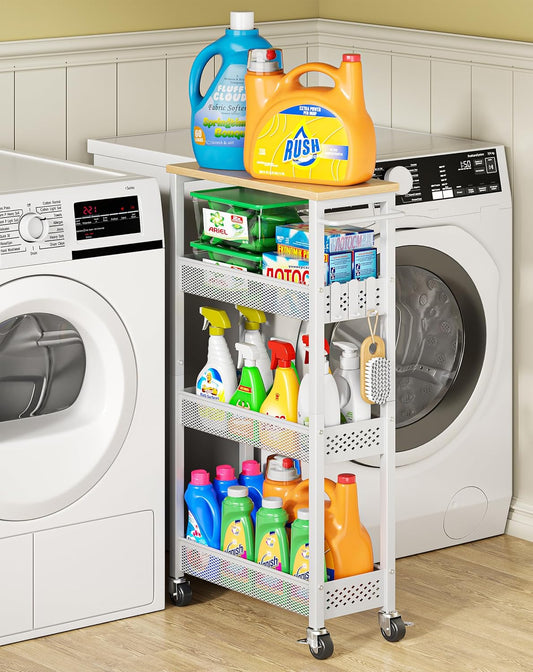 Slim Laundry Room Organization Cart with Upgraded Metal Hub Casters - Field & Nook