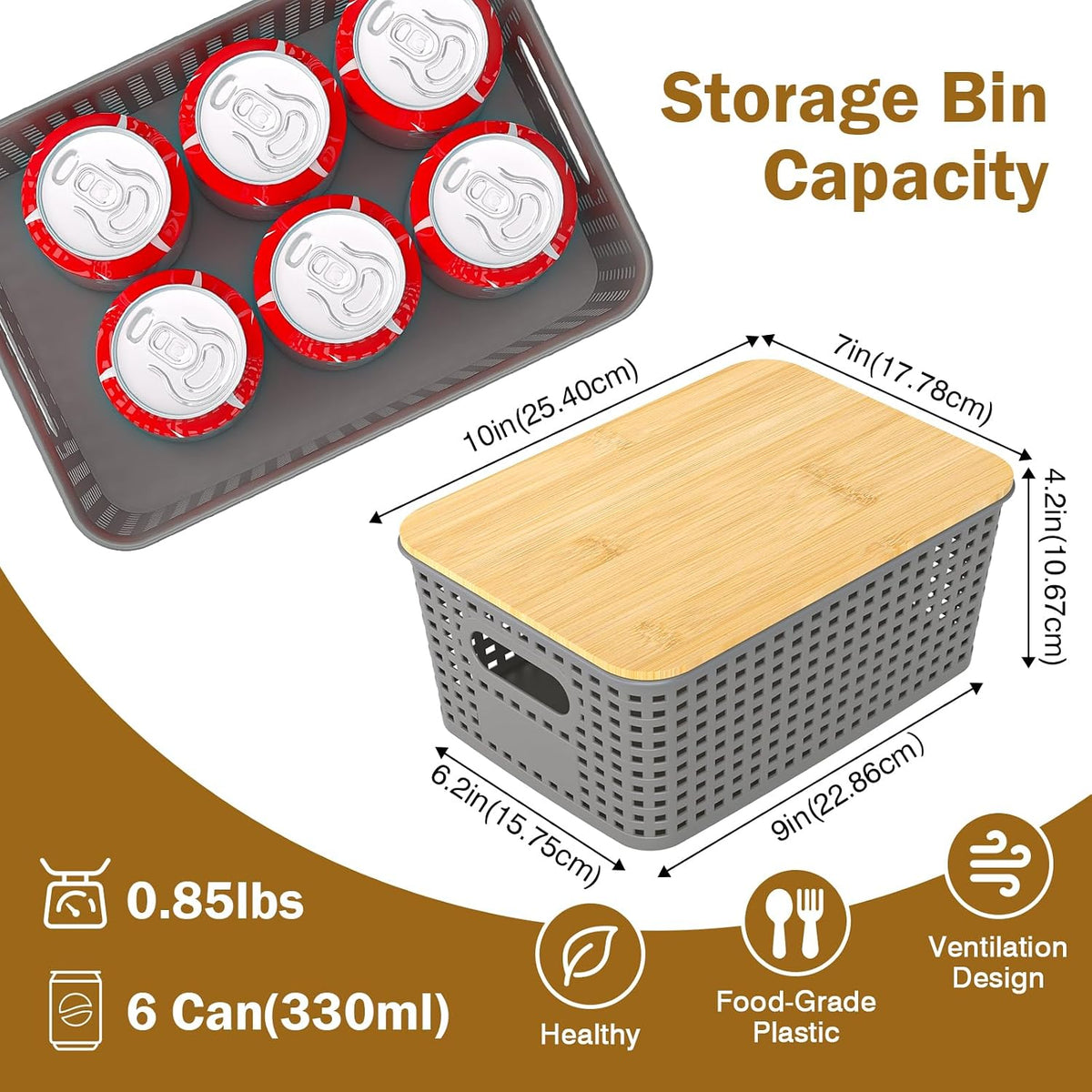 Stackable Storage Baskets: 8 Pack Plastic Baskets Bins, Gray | Decorative Baskets for Organizing, Pantry Decorative Containers for Closets, Cabinets, Shelves - Field & Nook