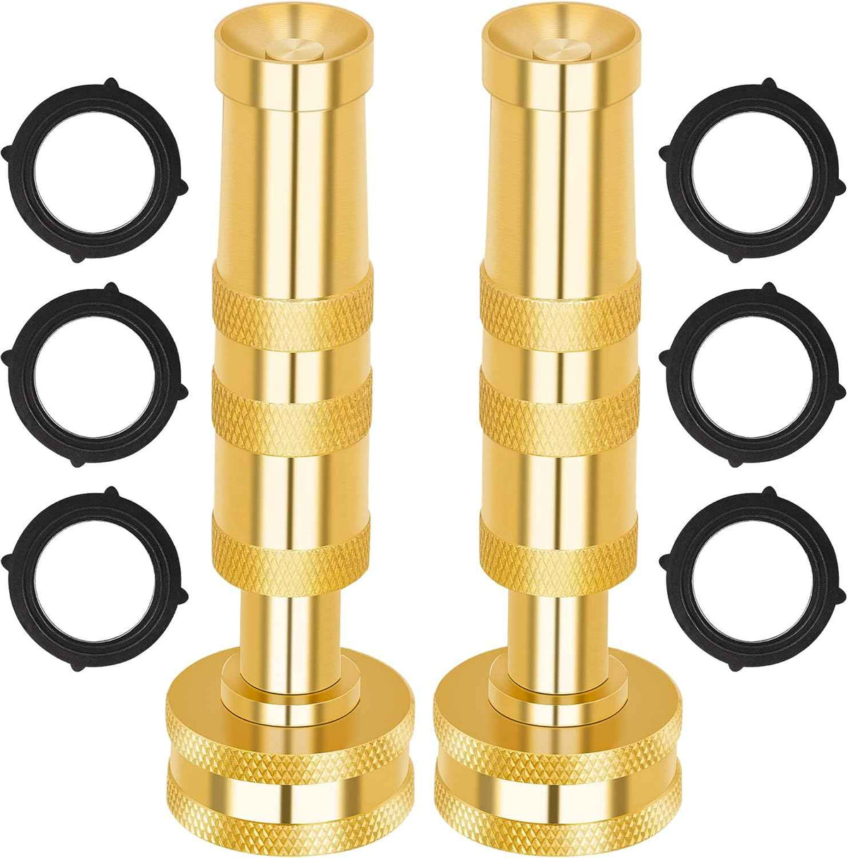 AUTOMAN Brass Hose Nozzle – High Pressure Jet Nozzles 2 Pack, Heavy Duty Sprayer for Garden Hoses, Adjustable Spray Gun, Solid Twist Water Hose Nozzle for Patio, Lawn, Car Wash, Extra 6 Rubber Washers