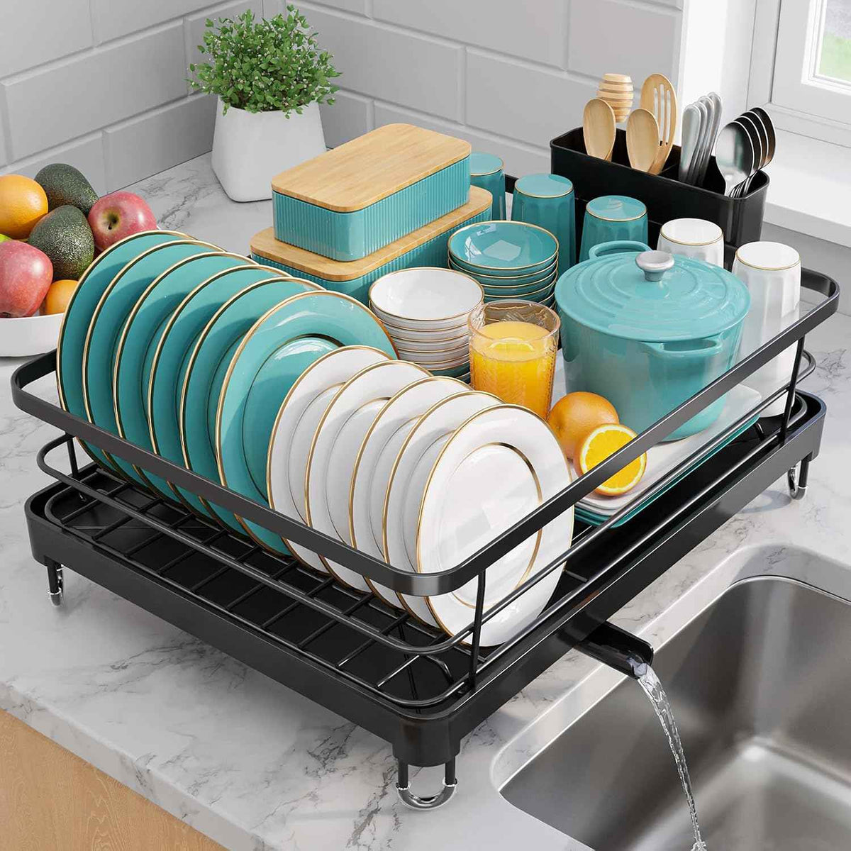 Sakugi Stainless Steel Dish Drying Rack, Black, 12.5''W x 16.5'L