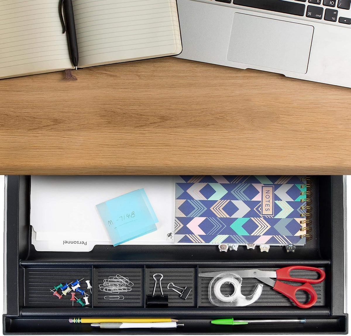 MOUNT-IT! Large Under Desk Pencil Drawer 16 inch Deep | 21.25” W, Ball Bearing Slide-Out Organizer for Office Supplies, Paper & Pencils | Fits Desks Over 1” Thick, Adjustable Extension 16.25”–28” - Field & Nook