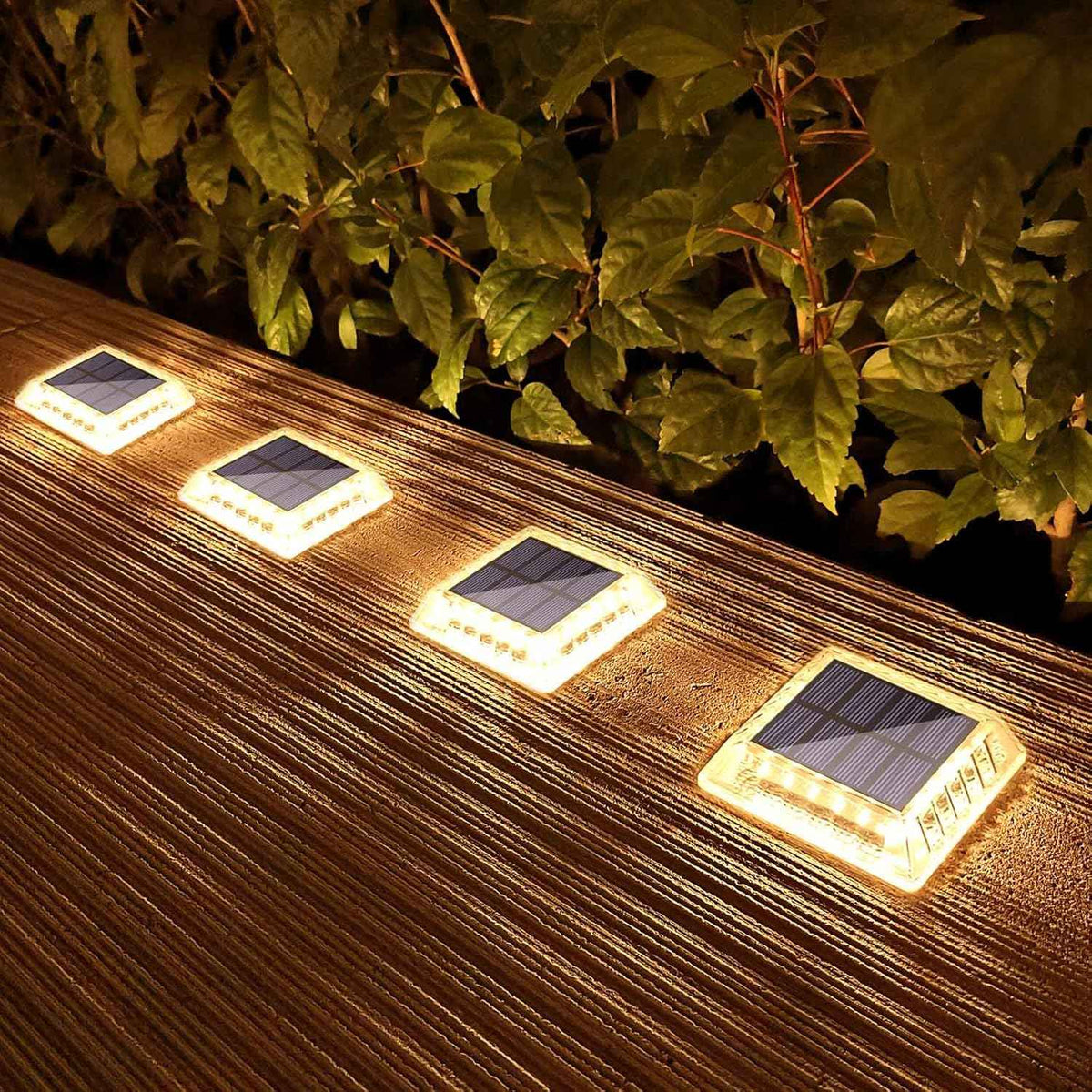Lacasa Solar Deck Lights, 4 Pack 30LM LED Dock Light Warm White 2700K, Outdoor Solar Powered Step Light Up All Night IP68 Waterproof Auto ON/Off for Garden Stairs Driveway Pathway