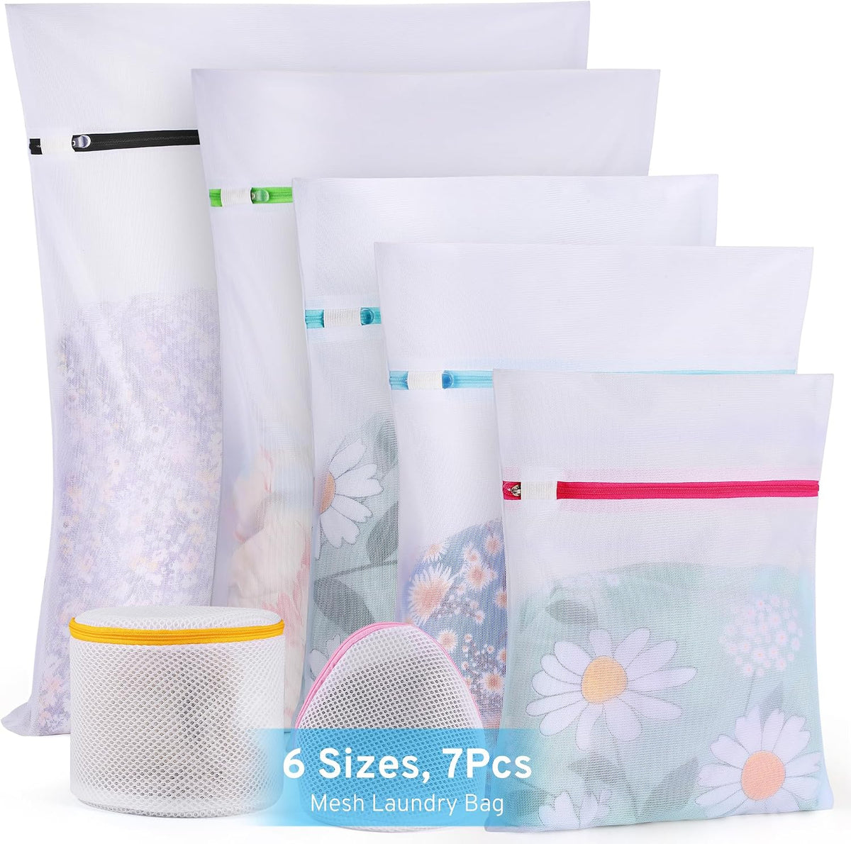 Mesh Laundry Bag Set – 7-Piece, 6 Sizes, Auto-Lock Zippers